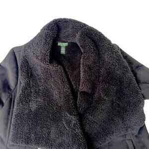 Lauren Ralph Lauren Petite Large Black Faux Shearling Open Front Jacket $220